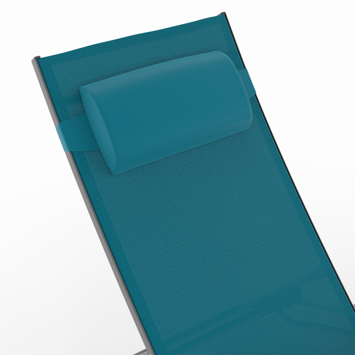 Lot de 2 transats de jardin inclinables en acier HAVANE gris anthracite et toile bleu canard avec coussin