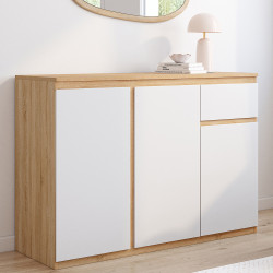 Credenza 100 cm bianca e legno 3 ante 1 cassetto - TOMI | ID Market