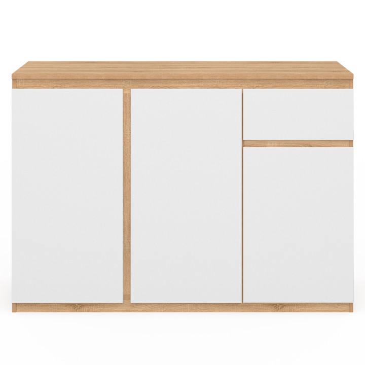 Credenza 100 cm bianca e legno 3 ante 1 cassetto - TOMI | ID Market