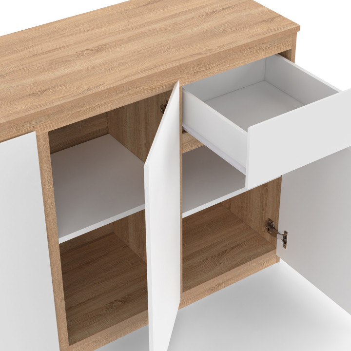 Credenza 100 cm bianca e legno 3 ante 1 cassetto - TOMI | ID Market