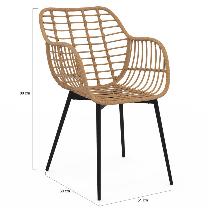 Sedie da pranzo in rattan con gambe in metallo nero - SUMMER | ID Market