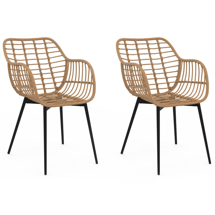 Sedie da pranzo in rattan con gambe in metallo nero - SUMMER | ID Market