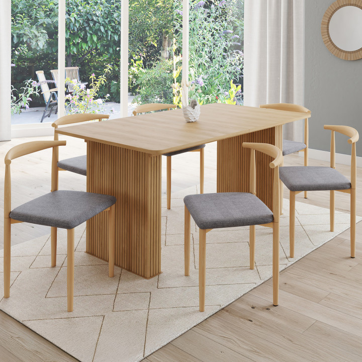 Set di 6 sedie in finto legno e tessuto grigio chiaro - NOE |ID Market