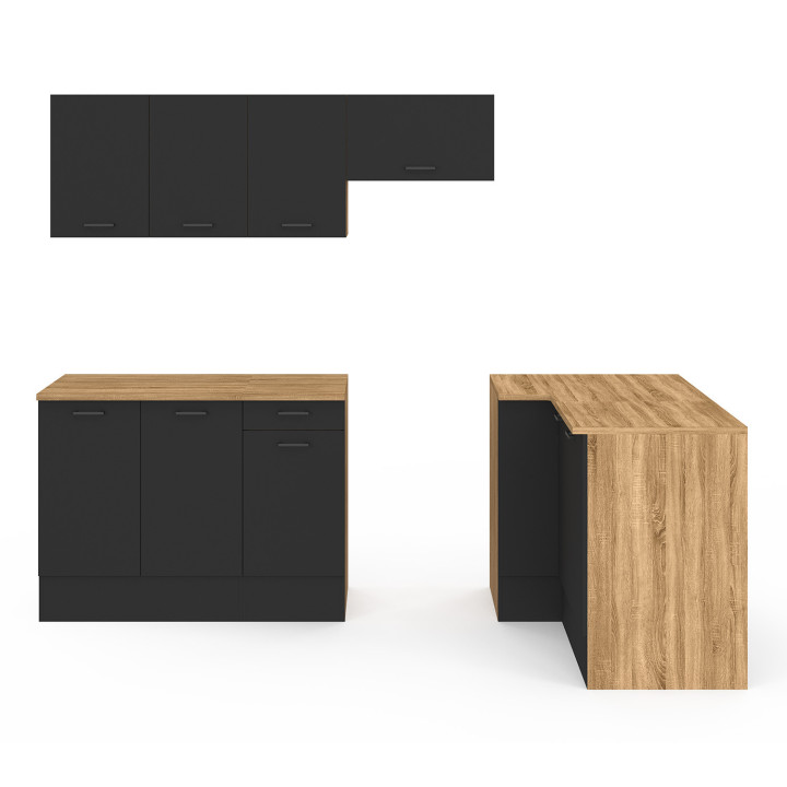 Cucina completa ad angolo in legno e nero 400 cm - SUBTIL | ID Market