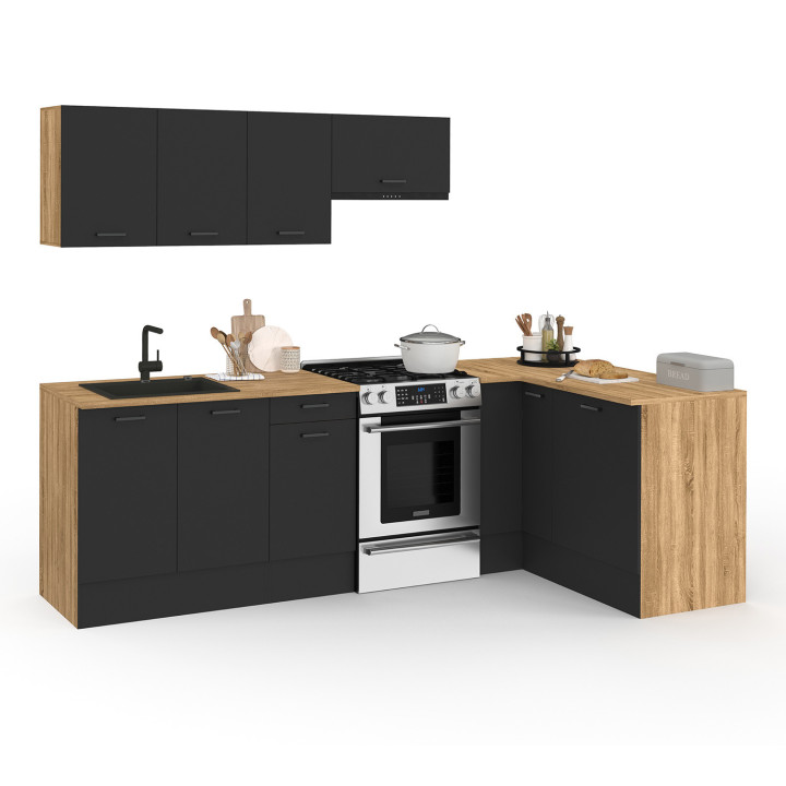 Cucina completa ad angolo in legno e nero 400 cm - SUBTIL | ID Market