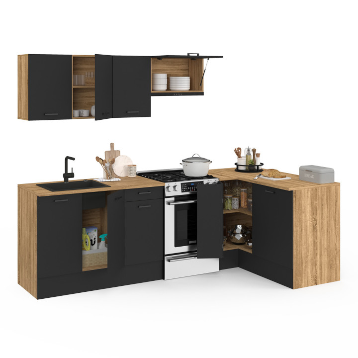 Cucina completa ad angolo in legno e nero 400 cm - SUBTIL | ID Market