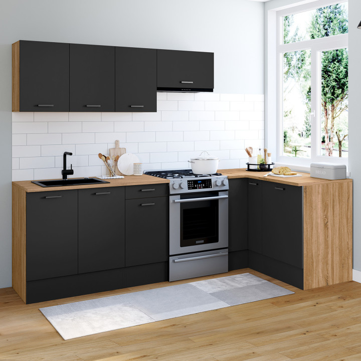 Cucina completa ad angolo in legno e nero 400 cm - SUBTIL | ID Market