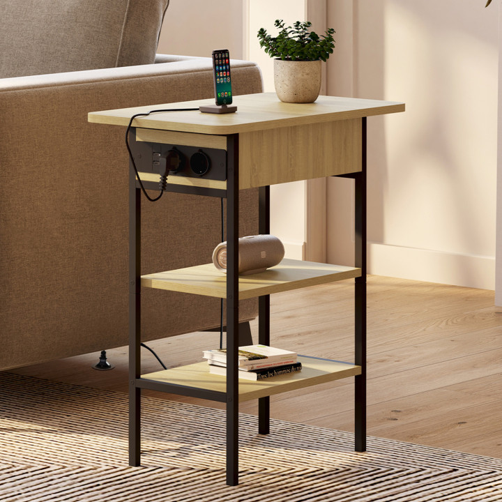 Tavolino / comodino di design industriale con presa di corrente - DETROIT | ID Market