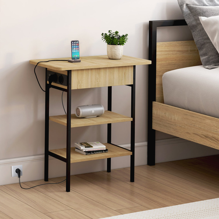 Tavolino / comodino di design industriale con presa di corrente - DETROIT | ID Market