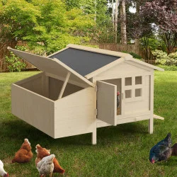 Pollaio a 5 galline con nido in legno su trampoli XXL