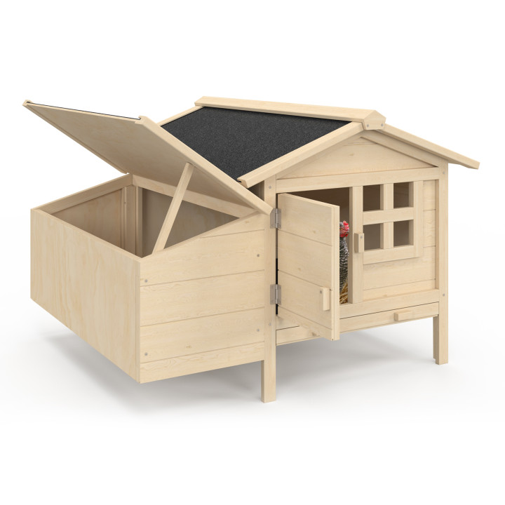 Pollaio a 5 galline con nido in legno su trampoli XXL