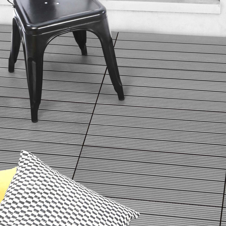 Set di piastrelle rettangolari da esterno in legno composito grigio 60x30cm - WODHY | ID Market
