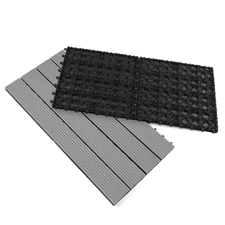 Set di piastrelle rettangolari da esterno in legno composito grigio 60x30cm - WODHY | ID Market