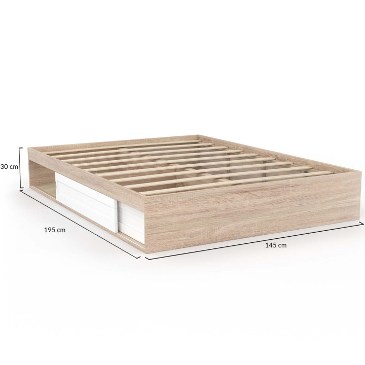 Struttura letto 140x190 cm con base bianca e legno e contenitore - SALEM | ID Market