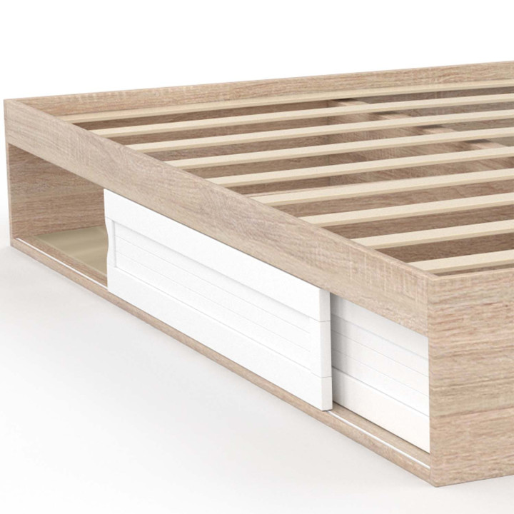 Struttura letto 140x190 cm con base bianca e legno e contenitore - SALEM | ID Market