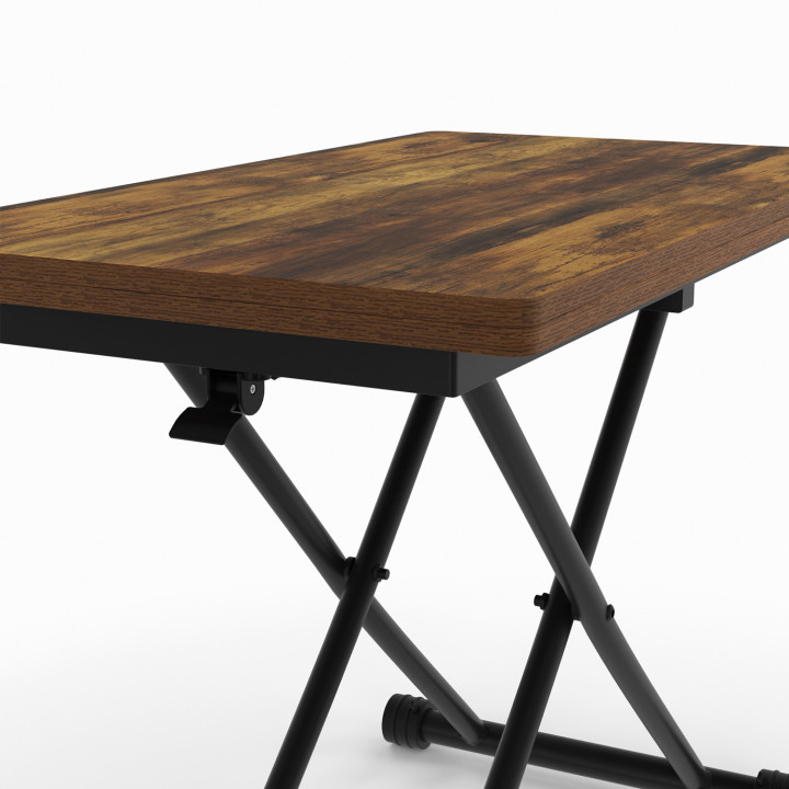 Tavolino industriale sollevabile in legno scuro con effetto invecchiato e nero - URBANA | ID Market