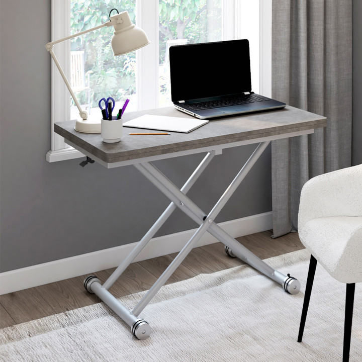 Tavolino sollevabile con piano effetto cemento - URBANA | ID Market