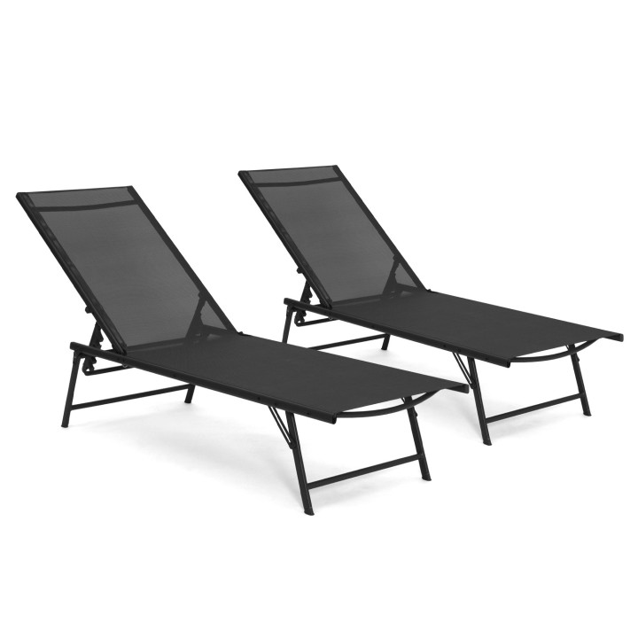 Sedie da giardino reclinabili in tela nera e acciaio - KAILUA | ID Market
