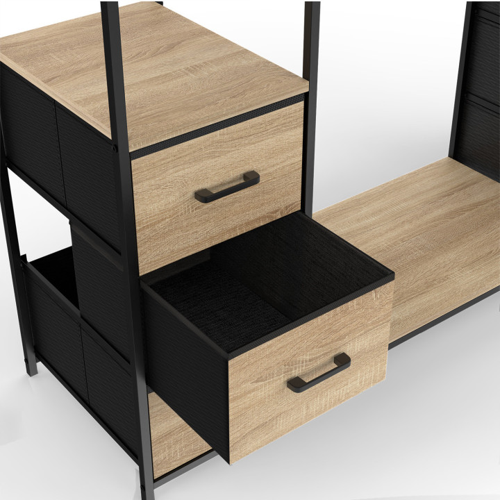 Armadio industriale doppio con ripiani e 6 contenitori in legno e nero - UTAH | ID Market