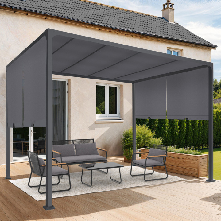A buon mercato pergola scorrevole su 2 lati 3x3 M grigio antracite | ID Market