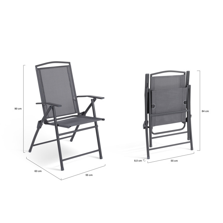 Sedie da giardino pieghevoli con schienale reclinabile e braccioli grigio antracite - ALGHERO | ID Market