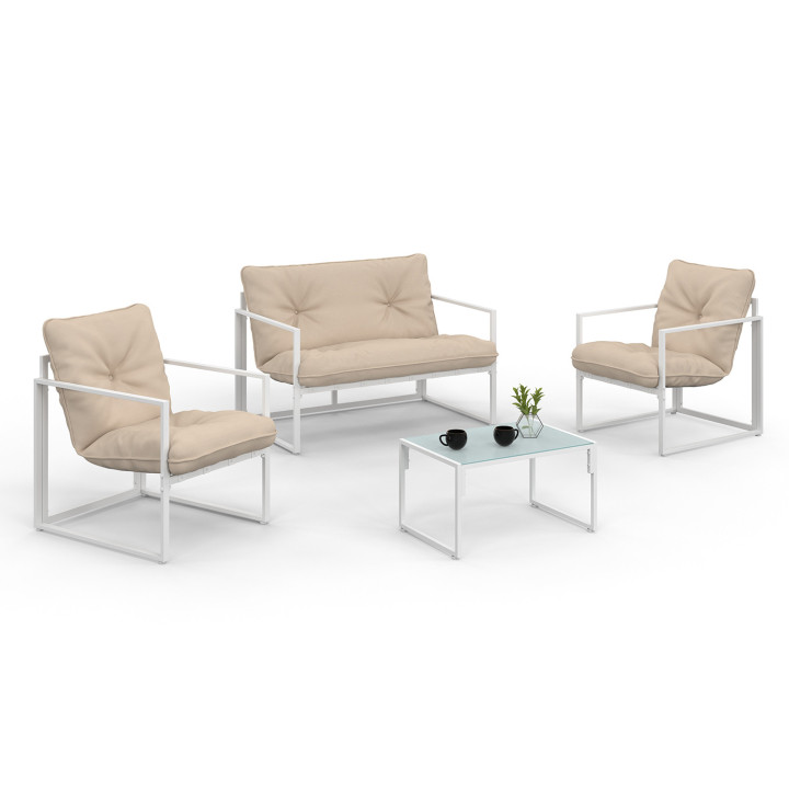 Set di mobili da giardino bassi a 4 posti in acciaio bianco - NAIROBI | ID Market