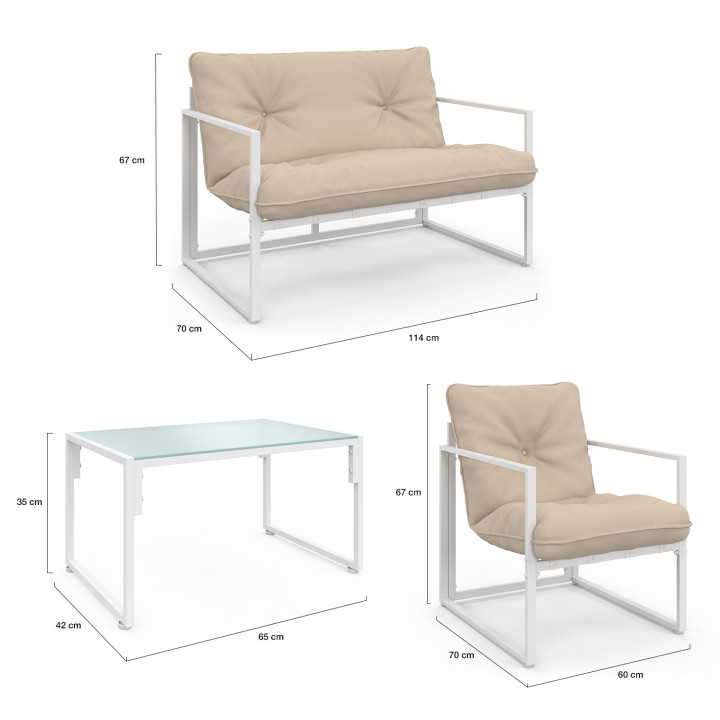 Set di mobili da giardino bassi a 4 posti in acciaio bianco - NAIROBI | ID Market