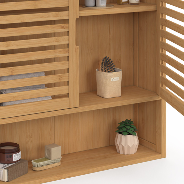 Armadio da parete per bagno a 2 ante in bambù con ripiano | ID Market