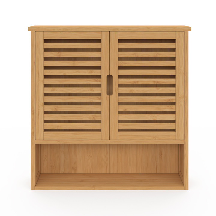 Armadio da parete per bagno a 2 ante in bambù con ripiano | ID Market