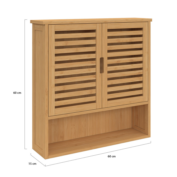 Armadio da parete per bagno a 2 ante in bambù con ripiano | ID Market