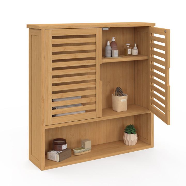 Armadio da parete per bagno a 2 ante in bambù con ripiano | ID Market