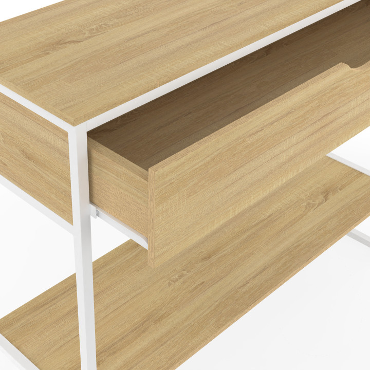 Consolle industriale 1 cassetto e 1 ripiano in legno e metallo bianco | ID Market