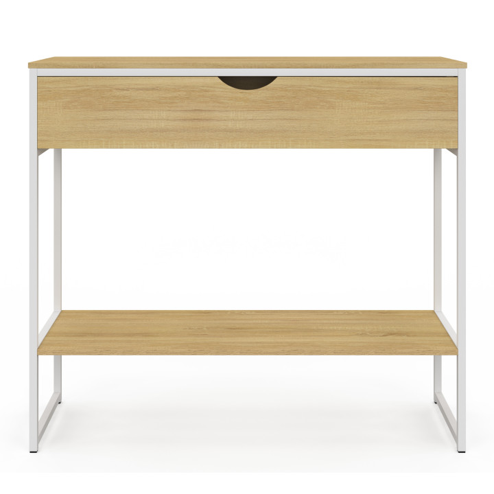 Consolle industriale 1 cassetto e 1 ripiano in legno e metallo bianco | ID Market