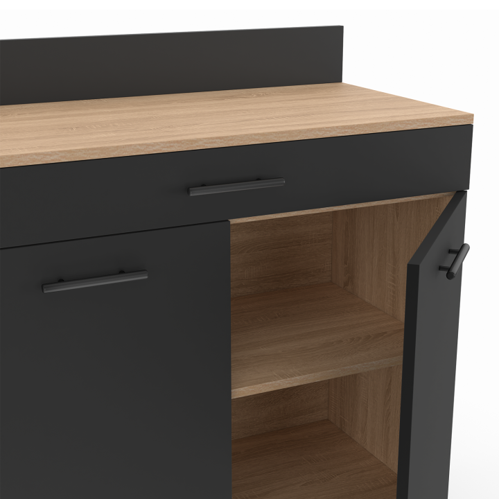 Credenza bassa da cucina 80 cm 2 ante 1 cassetto in faggio e nero con piano di lavoro - CINA | ID Market