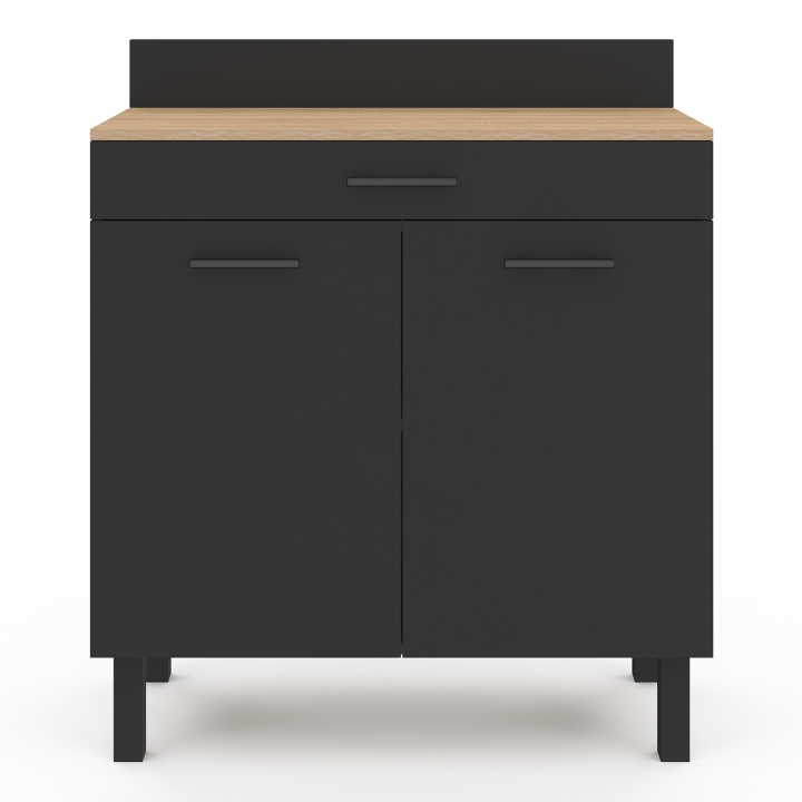 Credenza bassa da cucina 80 cm 2 ante 1 cassetto in faggio e nero con piano di lavoro - CINA | ID Market