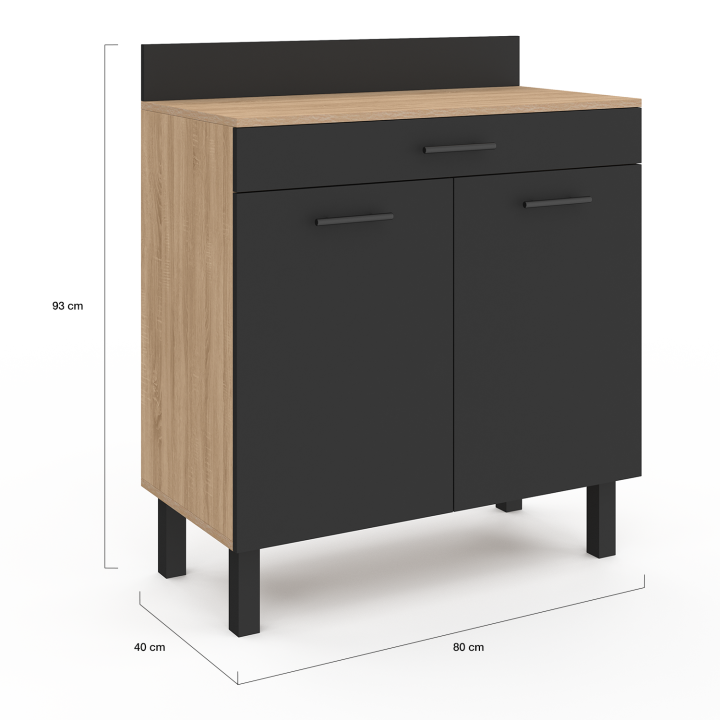Credenza bassa da cucina 80 cm 2 ante 1 cassetto in faggio e nero con piano di lavoro - CINA | ID Market