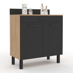 Credenza bassa da cucina 80 cm 2 ante 1 cassetto in faggio e nero con piano di lavoro - CINA | ID Market