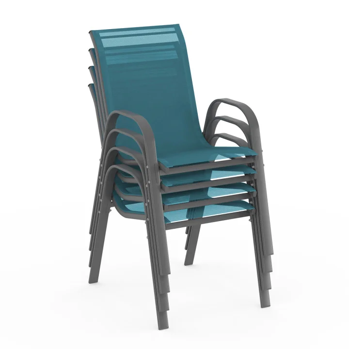 Sedie da giardino impilabili in metallo e textilene blu anatra - LYMA |ID Market