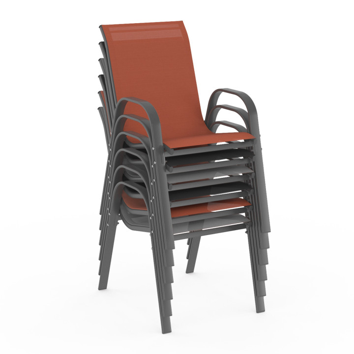 Sedie da giardino impilabili in metallo e textilene in grigio nero e terracotta - LYMA |ID Market