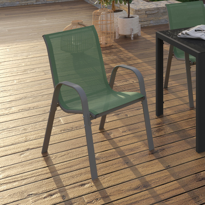 Sedie da giardino impilabili in metallo e textilene verde oliva - LYMA | ID Market