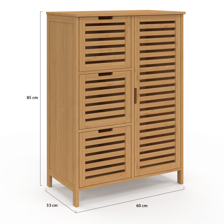 Mobile da bagno in bambù a 3 cassetti con armadietto - BEA | ID Market