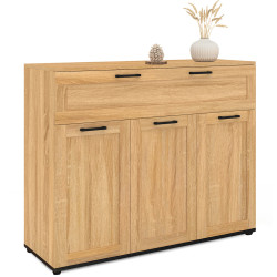 Credenza effetto faggio con maniglie nere 100 cm 3 ante e 1 cassetto - VITO | ID Market