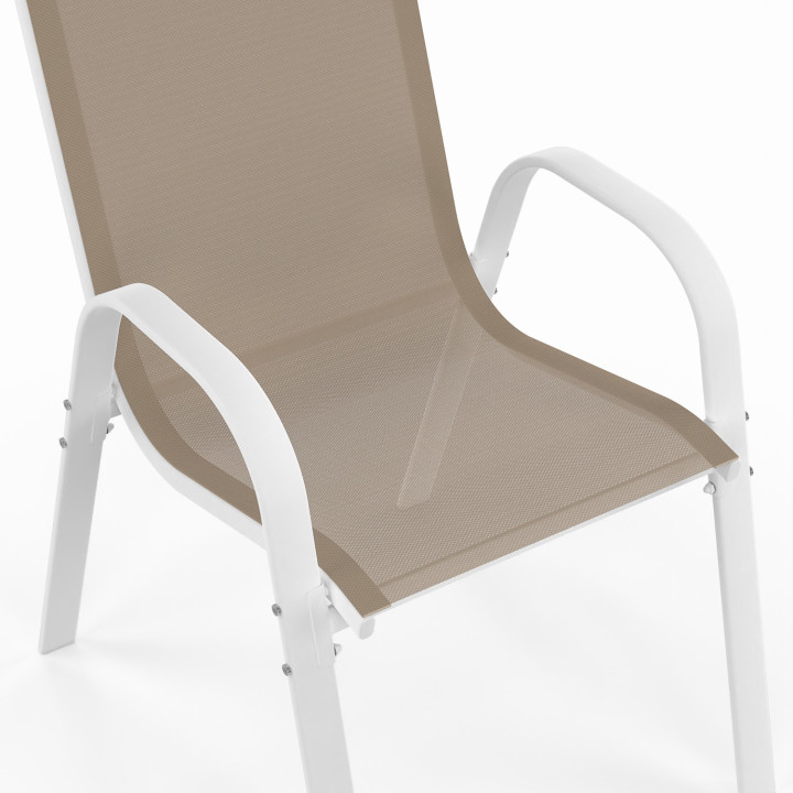 Grande tavolo e sedie impilabili bianche e beige - MADRID | ID Market