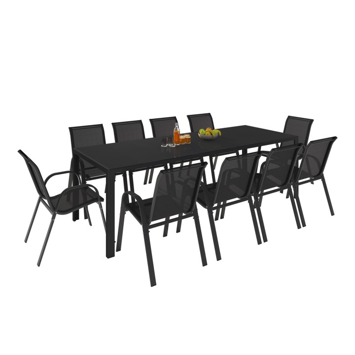 Set di tavolo e sedie da giardino nero da 240 cm e 10 sedie impilabili - MADRID | ID Market