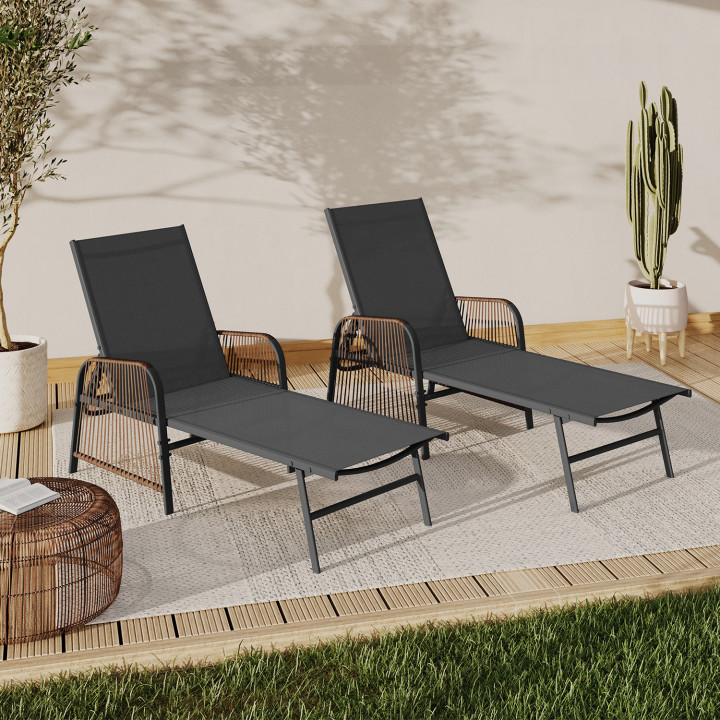 2 sedie da giardino reclinabili grigio antracite con braccioli - RIO | ID Market