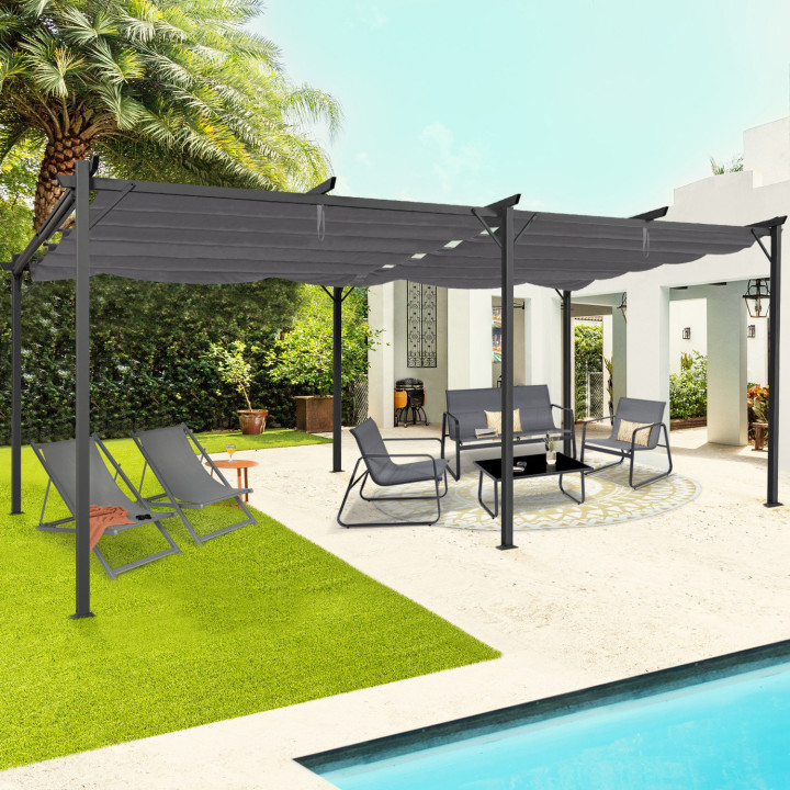 Pergola retrattile a 6 gambe 3x6 M colore grigio antracite economica | ID Market