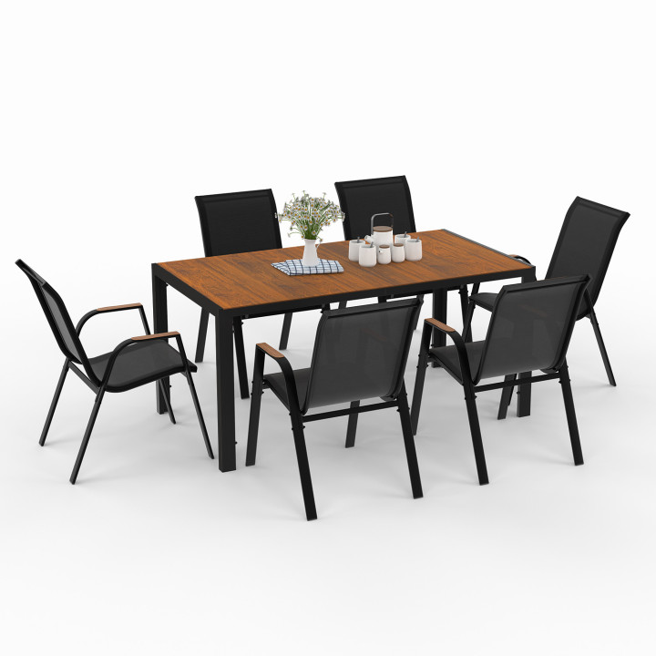Set di mobili da giardino con tavolo da 150 cm e 6 sedie in legno e nero - NOUMEA | ID Market