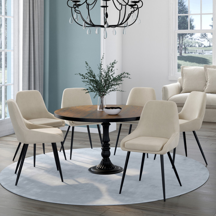 Set di 6 sedie in velluto beige con braccioli - THALYA | ID Market