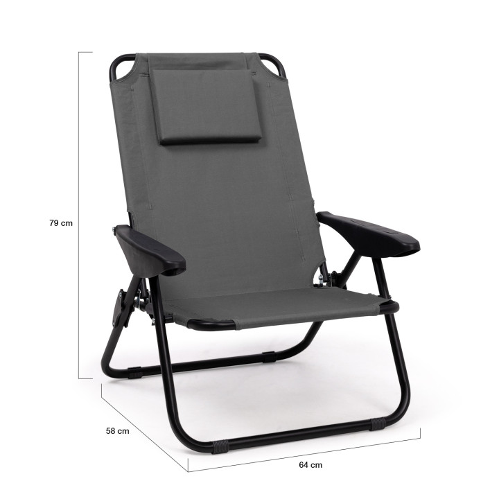 2 sedie da spiaggia pieghevoli grigio antracite con schienale reclinabile | ID Market