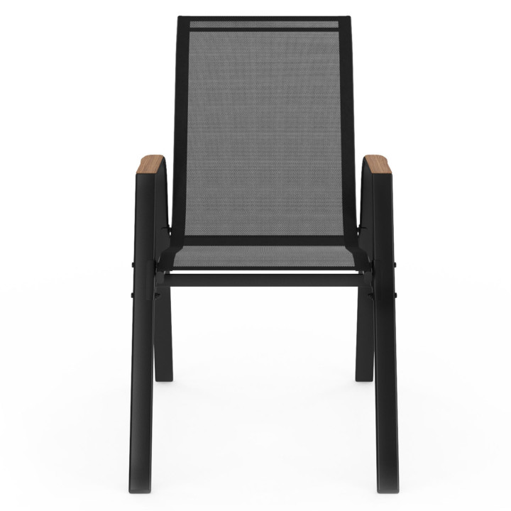 Set di 4 sedie da giardino impilabili in metallo, textilene nero e legno - NOUMEA | ID Market